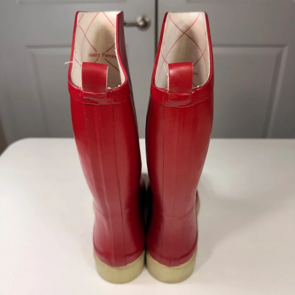 Henry Ferrera Red Rubber Rain Boots Waterproof Tall Lug Sole Women's Size 7